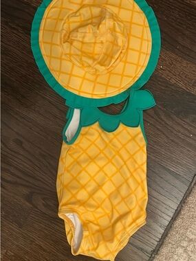 Hanna Andersson Yellow Pineapple One-Piece Swimsuit with Green Trim
